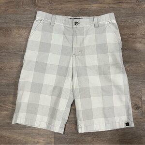 Tony Hawk Men's Light Gray and White Plaid Shorts